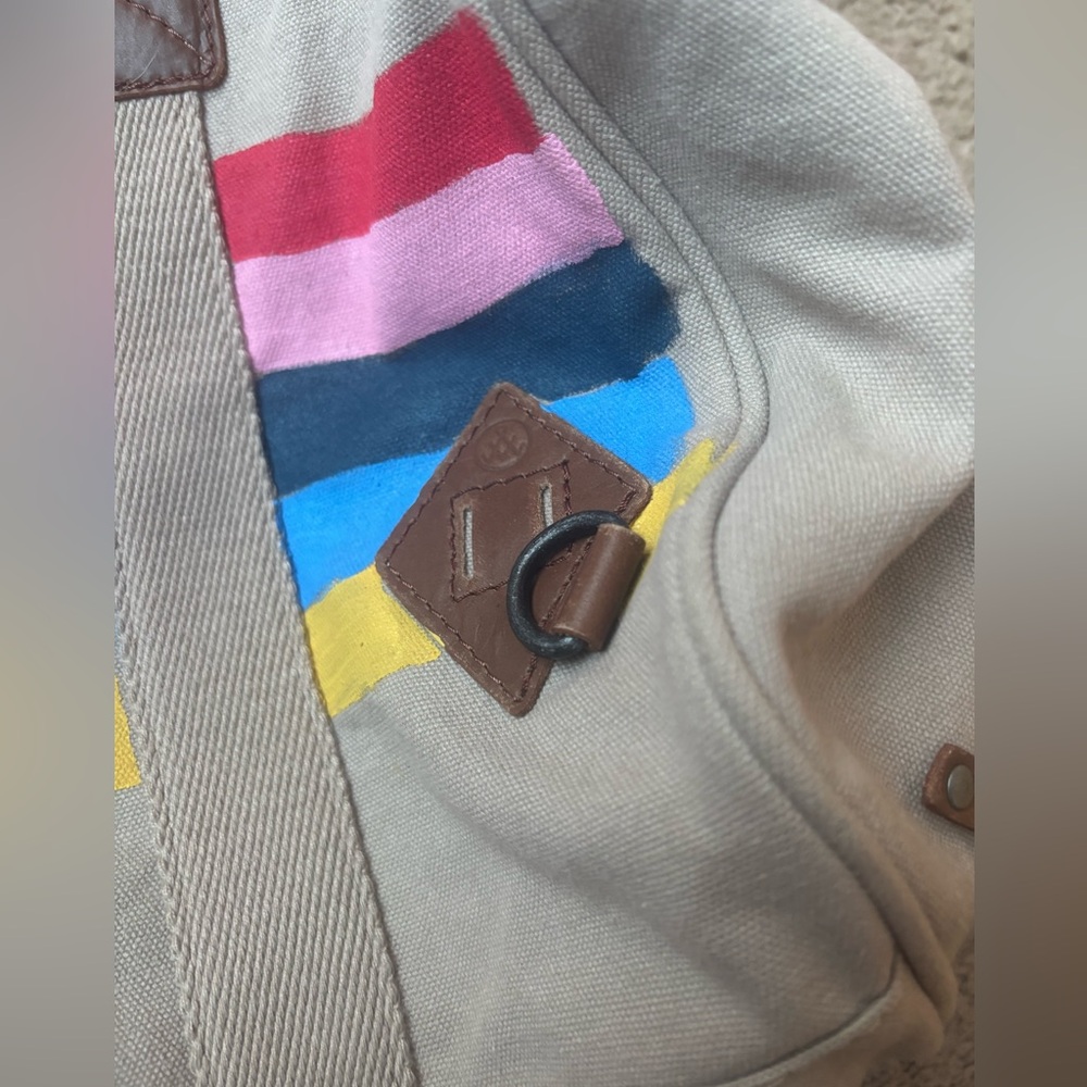 Wren & Glory Hand Painted Canvas Duffle Bag by Alternative with Rainbow Design - Picture 3 of 8